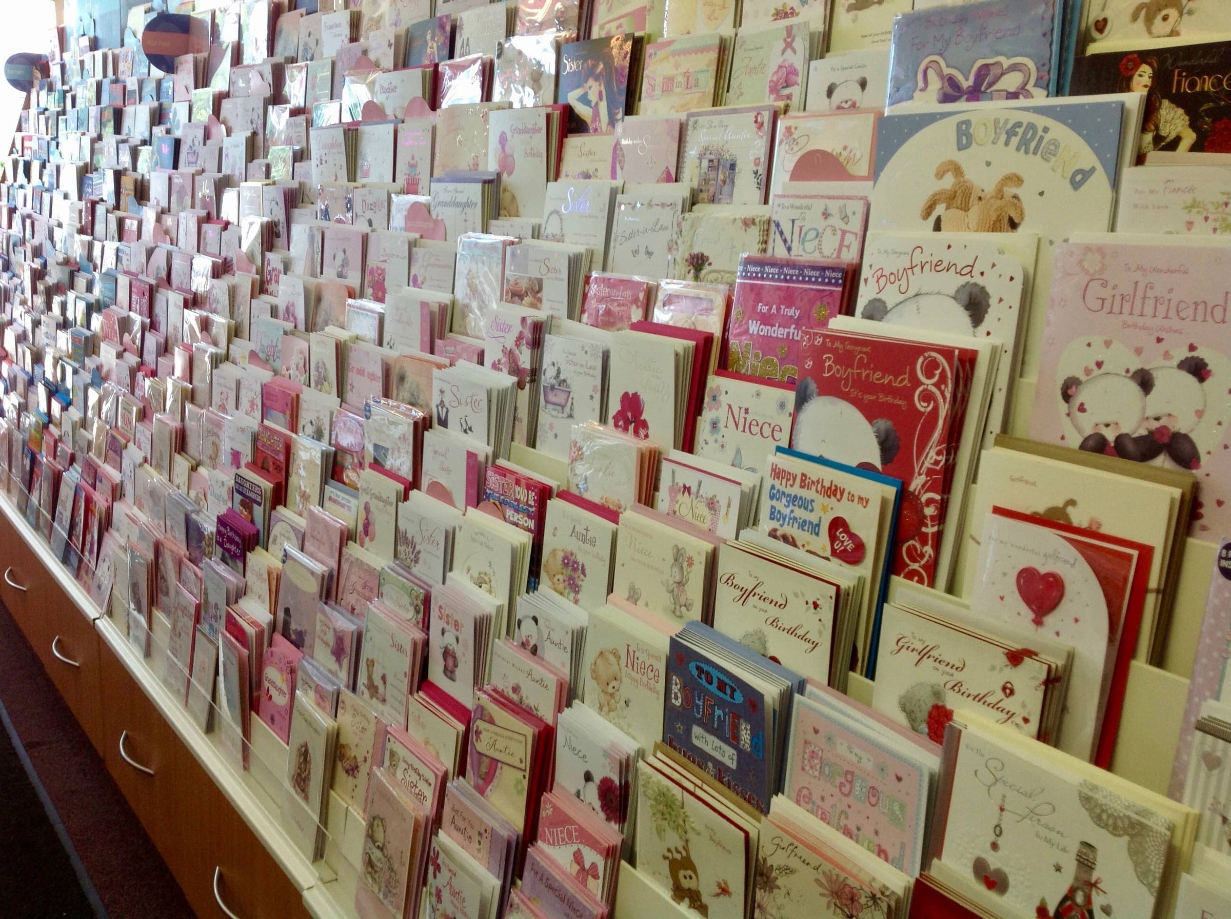 Inside our greetings card shop located in Claregate, Wolverhampton, WV6 9EH
