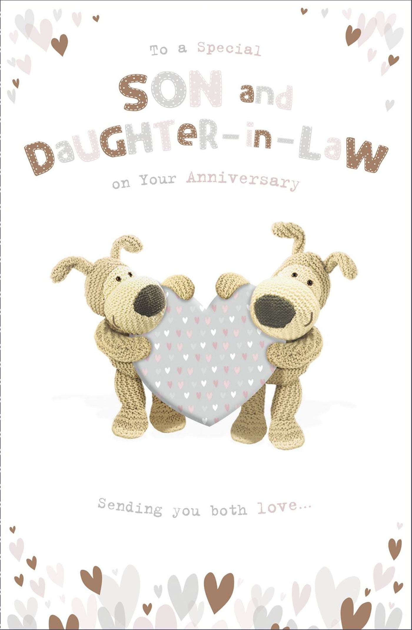 Front of Anniversary Son & DIL Boofle's Heart Greetings Card