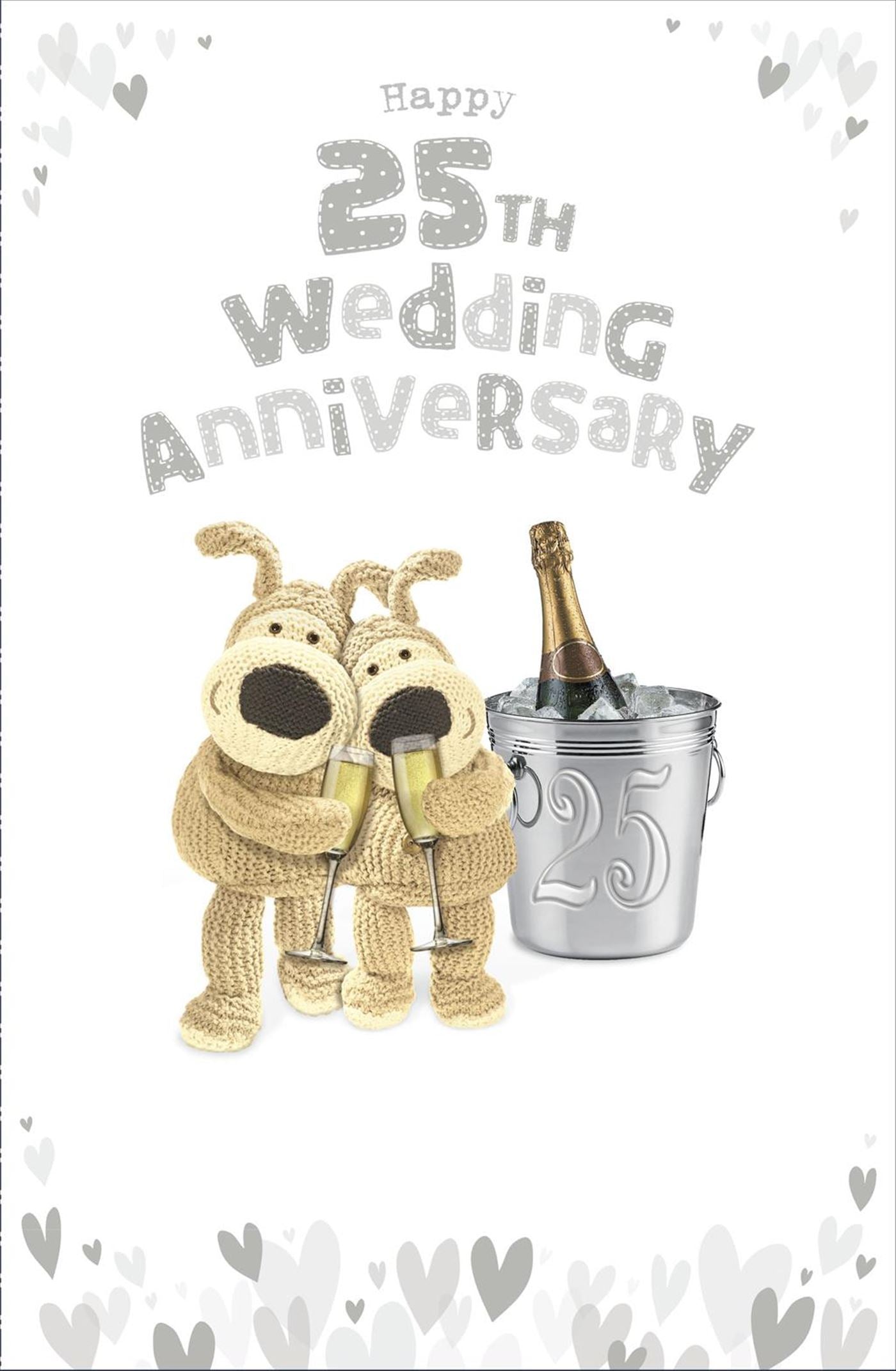 Front of Anniversary 25th Silver Champers Greetings Card