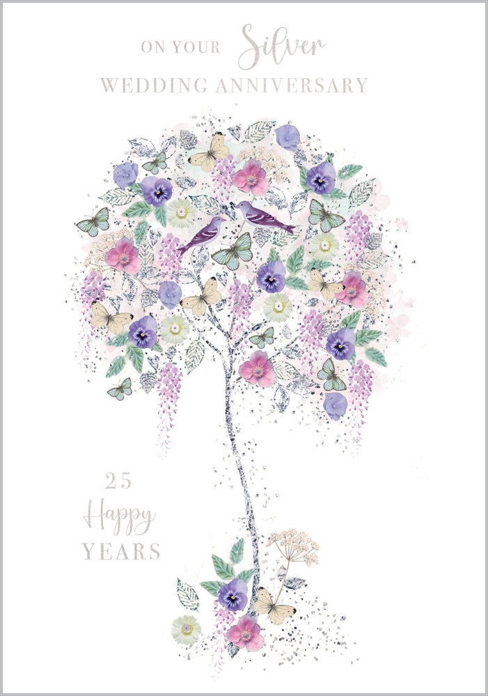 Front of Silver Wedding Anniversary Tree Card