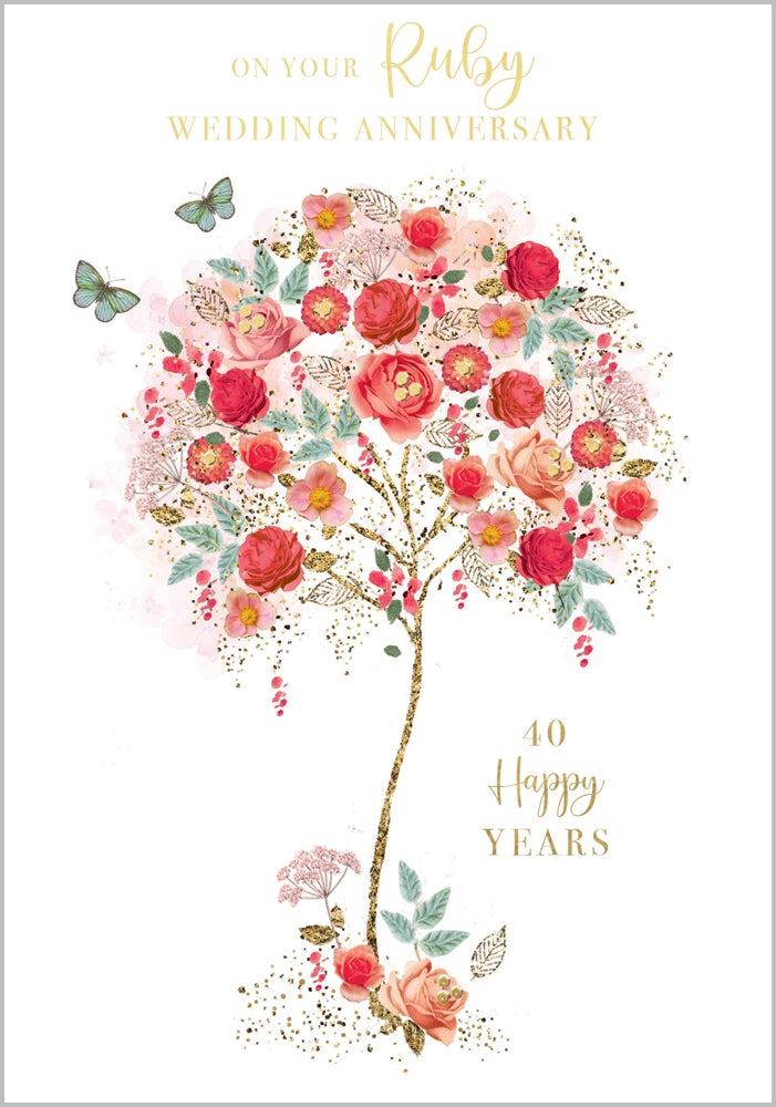 Front of Ruby Wedding Anniversary Tree Card