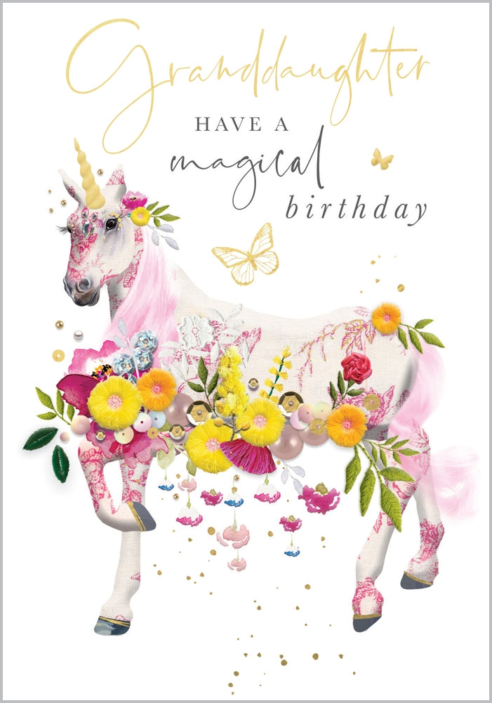 Front of Granddaughter Magical Unicorn Birthday Card