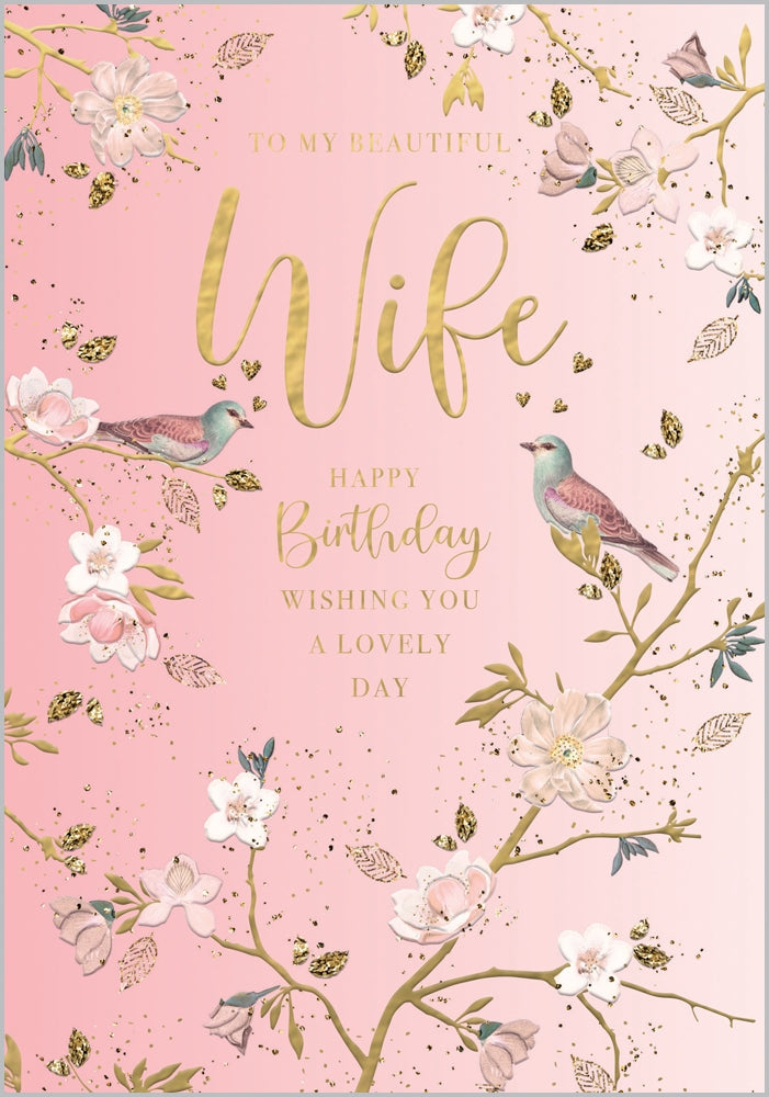 Front of Wife Chinoiserie Garden Birthday Card