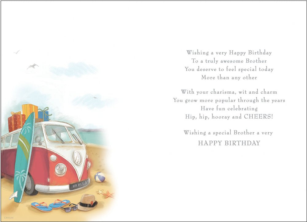 Inside of Brother Camper Van Birthday Card