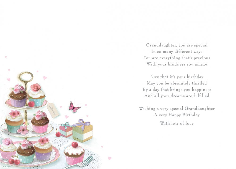 Inside of Granddaughter Cupcakes Stand Birthday Card