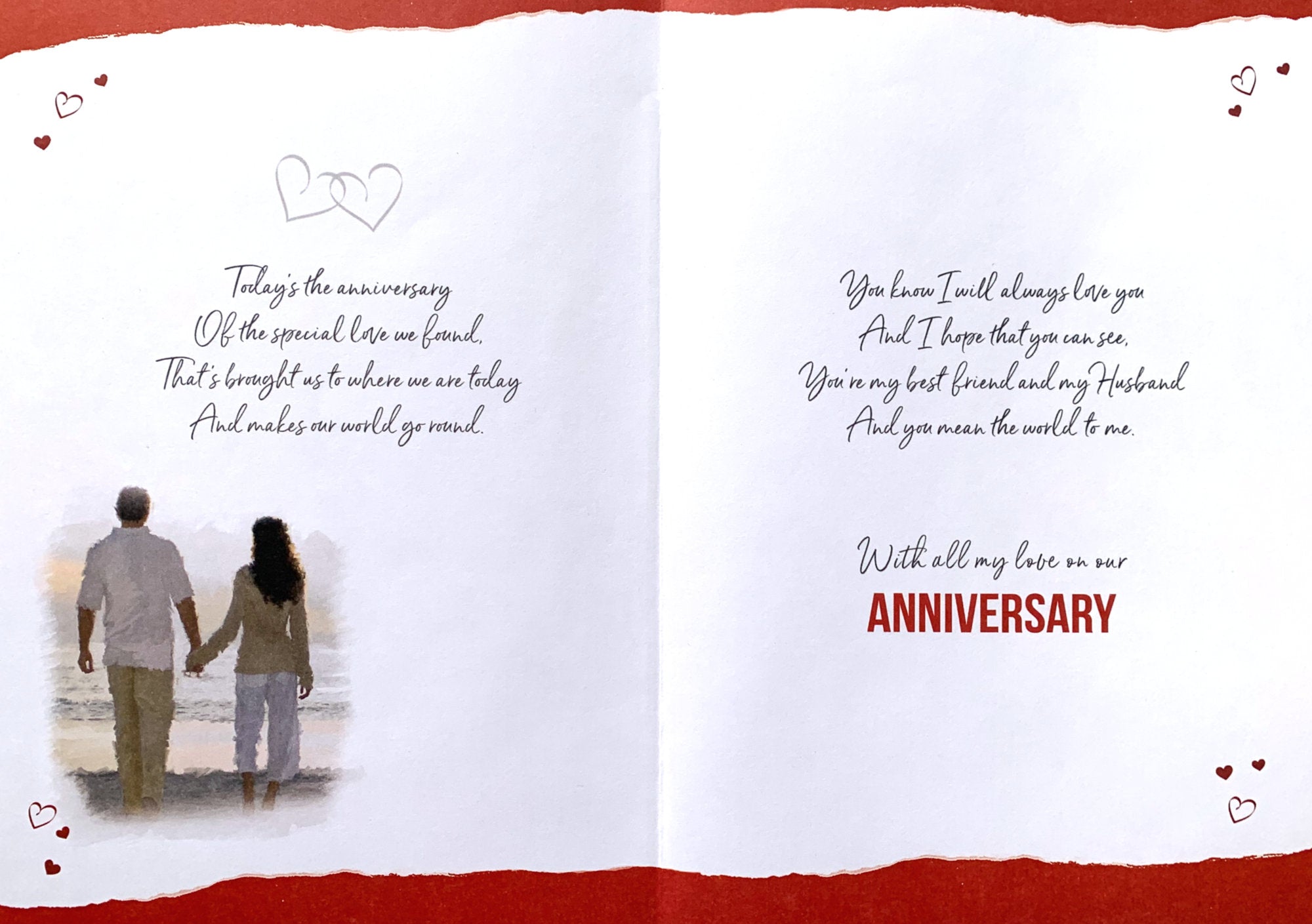 Inside of Husband Holding Hands Anniversary Card