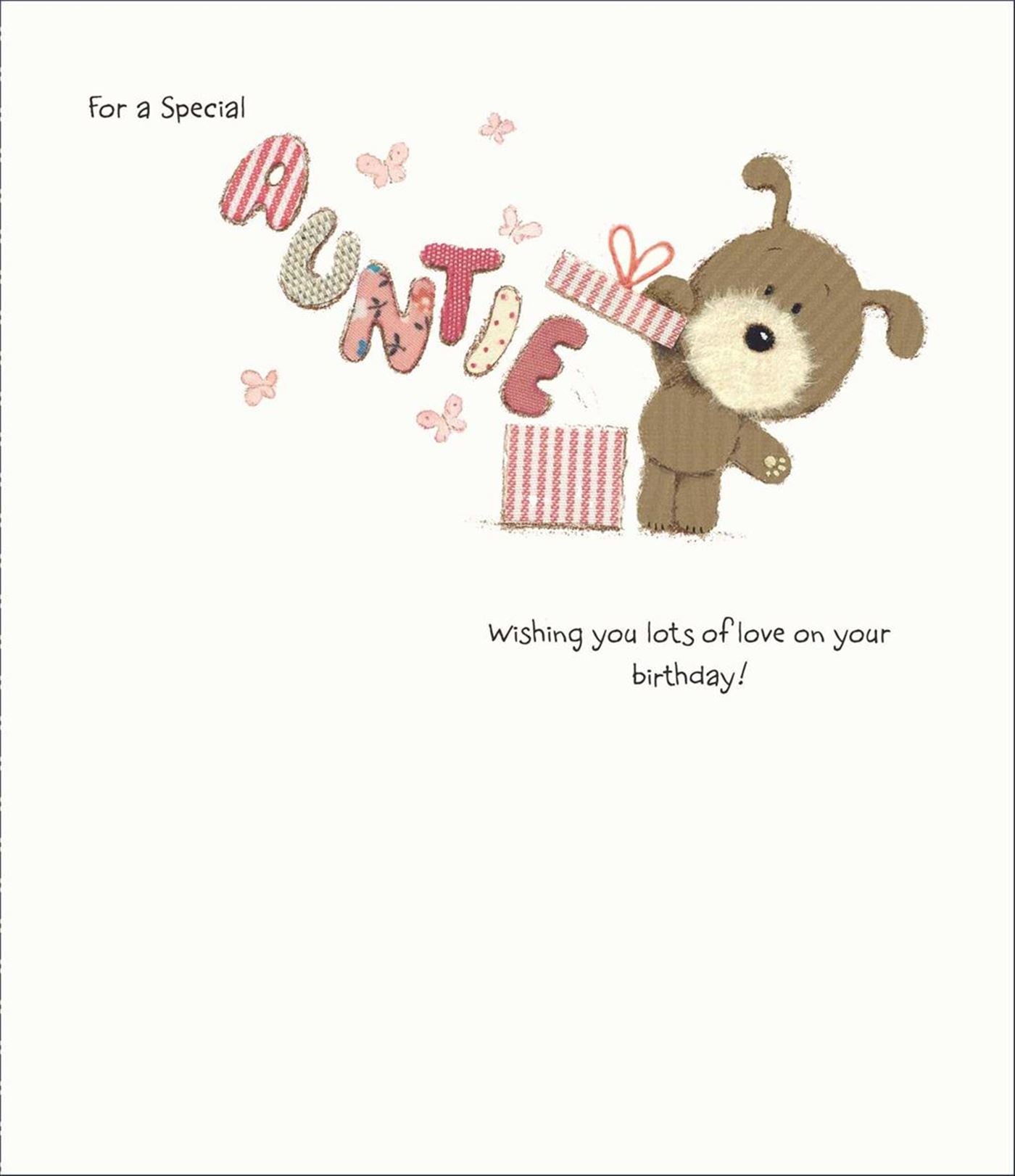Front of Special Auntie Teddy Present Love Greetings Card