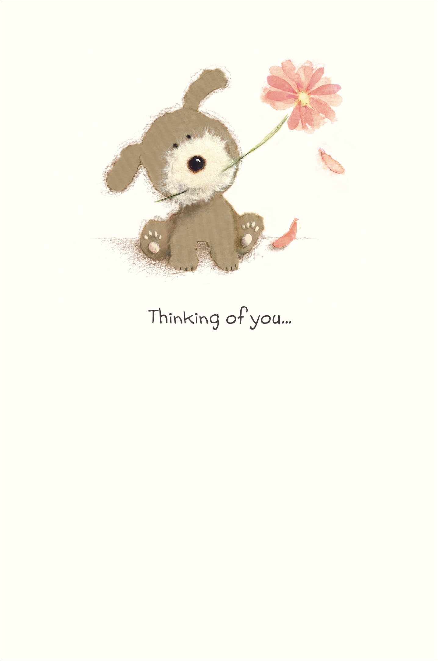 Front of Thinking of You Dog with Flower Greetings Card