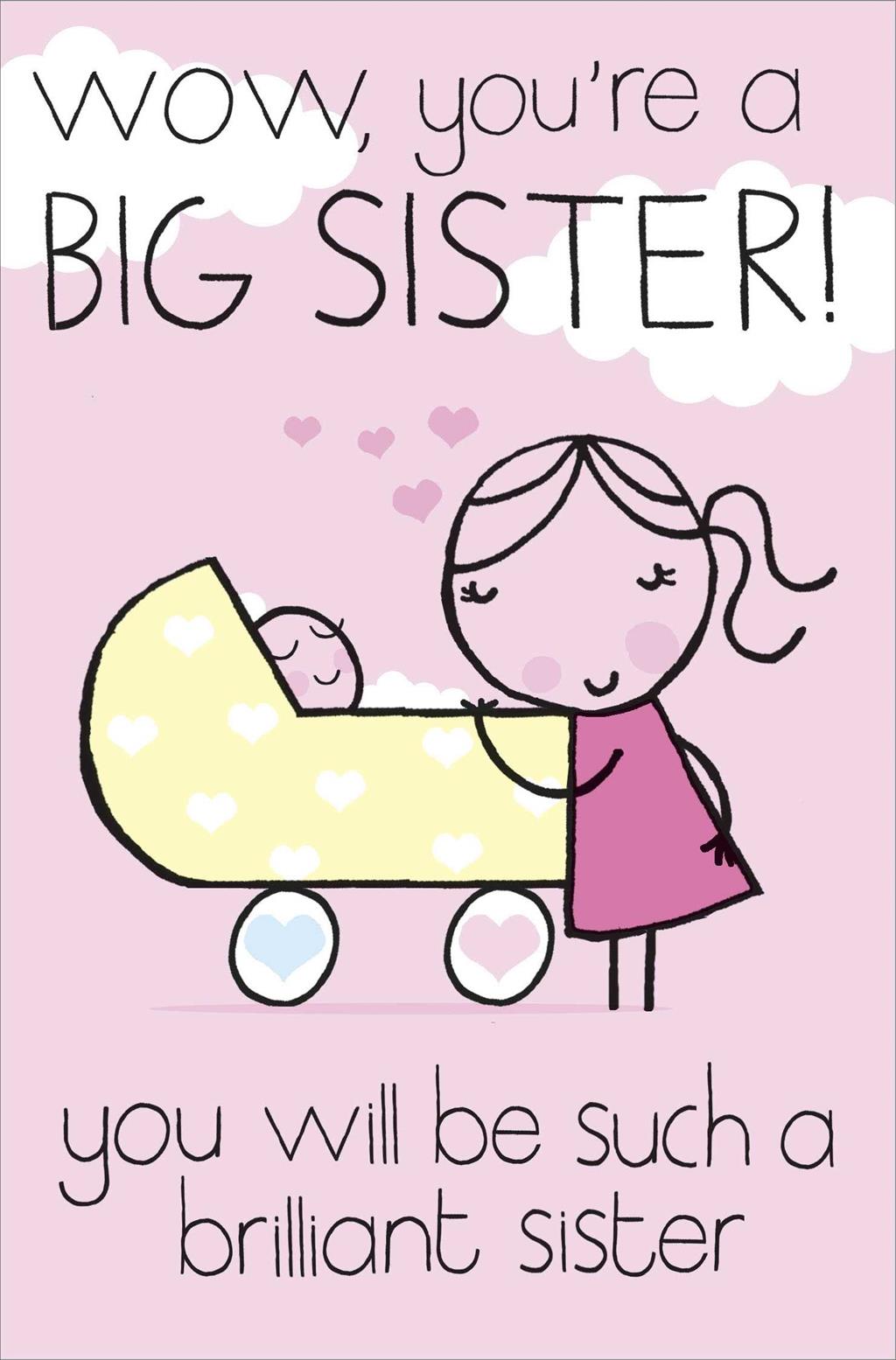 Front of Wow Big Sister New Baby Greetings Card