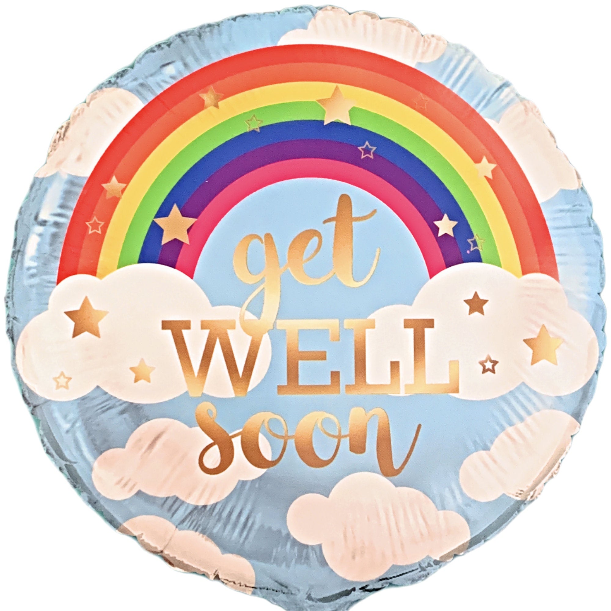 Get Well Rainbow Clouds Round Foil Balloon
