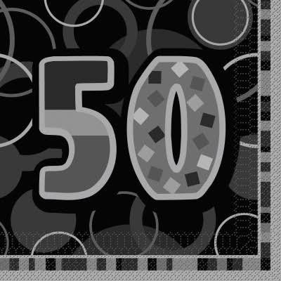 Napkins Happy 50th Birthday Pk16 Black