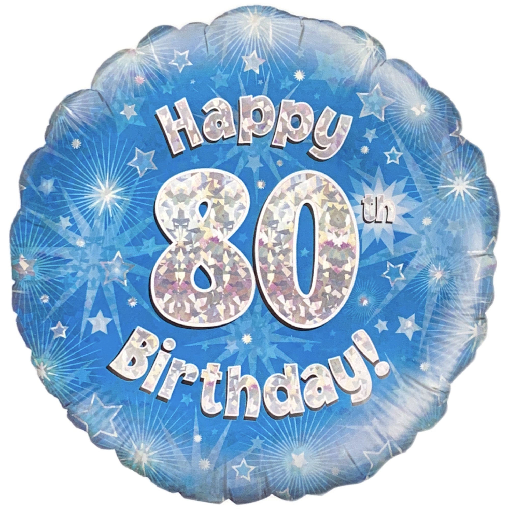 Happy 80th Birthday Blue Holographic Balloon