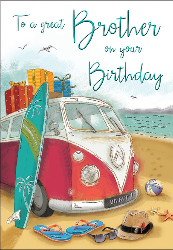 Front of Brother Camper Van Birthday Card