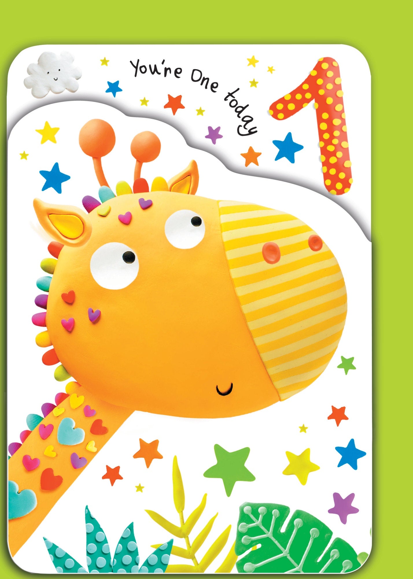 Front of cute One Today Giraffe Zig-Zag Card