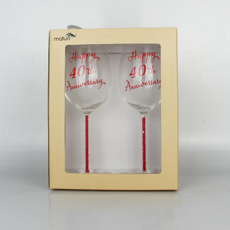 Photo of 40th Ruby Anniversary Wine Glasses Red Stem in Box