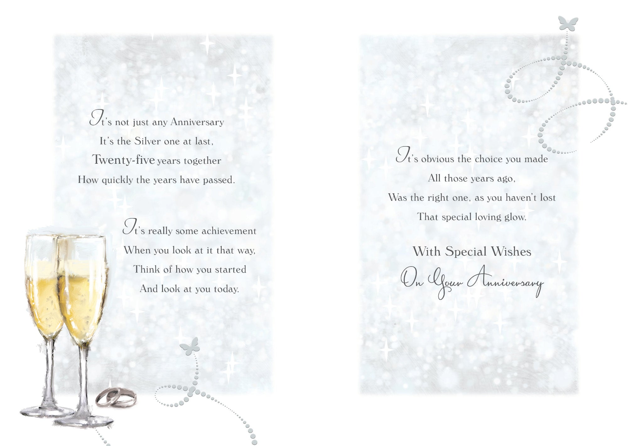 Inside of Silver Anniversary Champagne Flutes Love Card