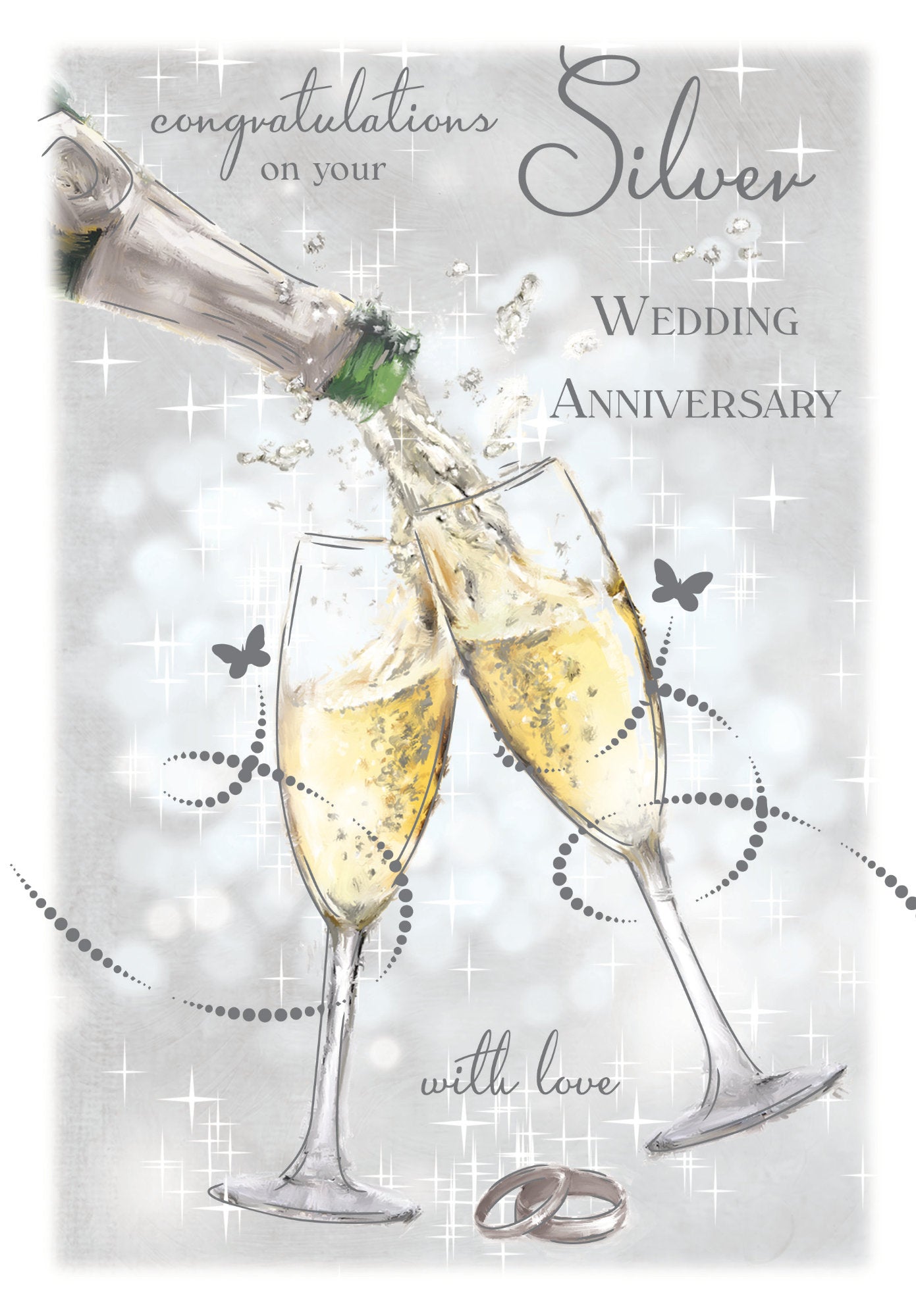 Front of Silver Anniversary Champagne Flutes Love Card