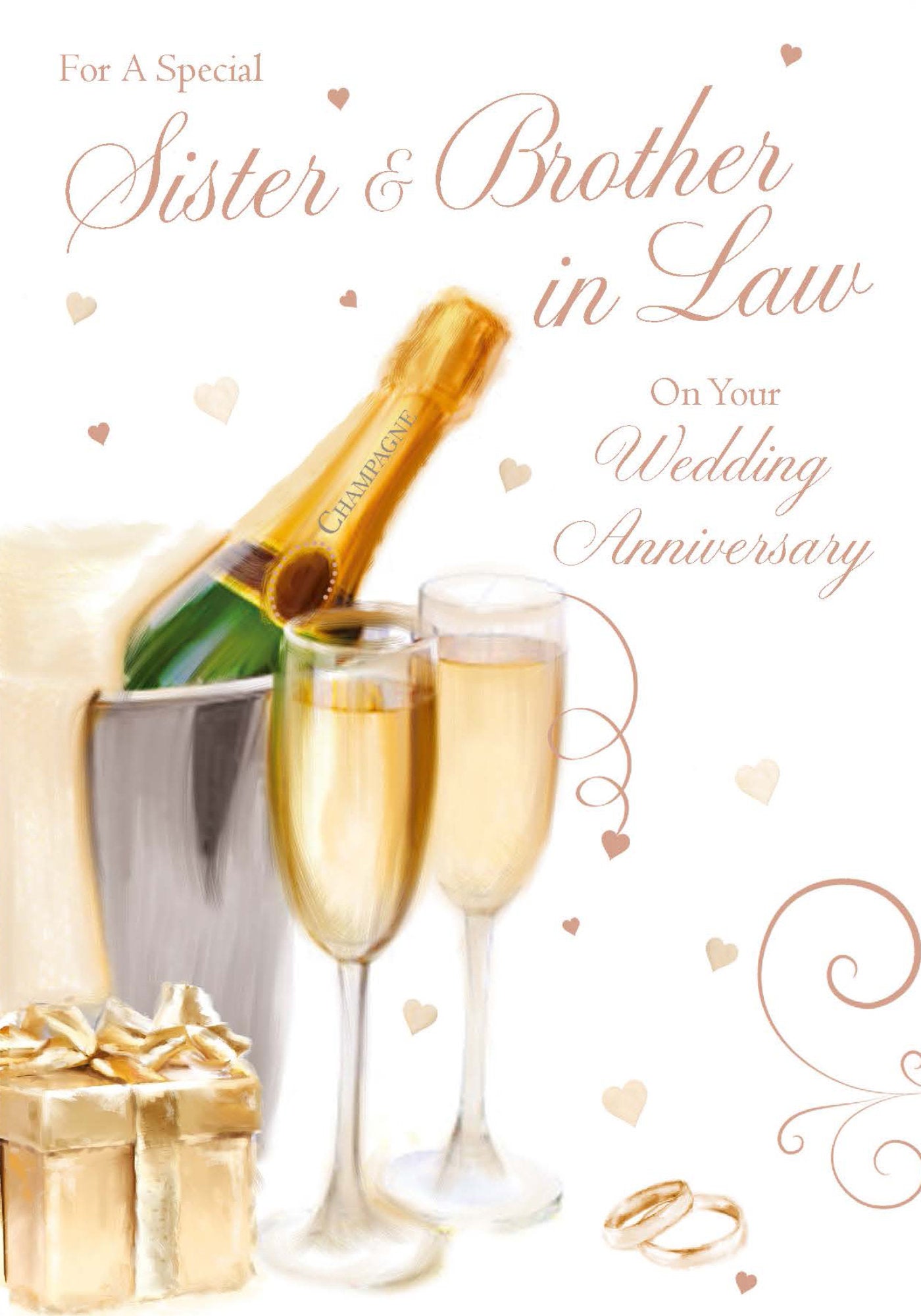 Front of Sister & Brother in Law Anniversary Champers Card