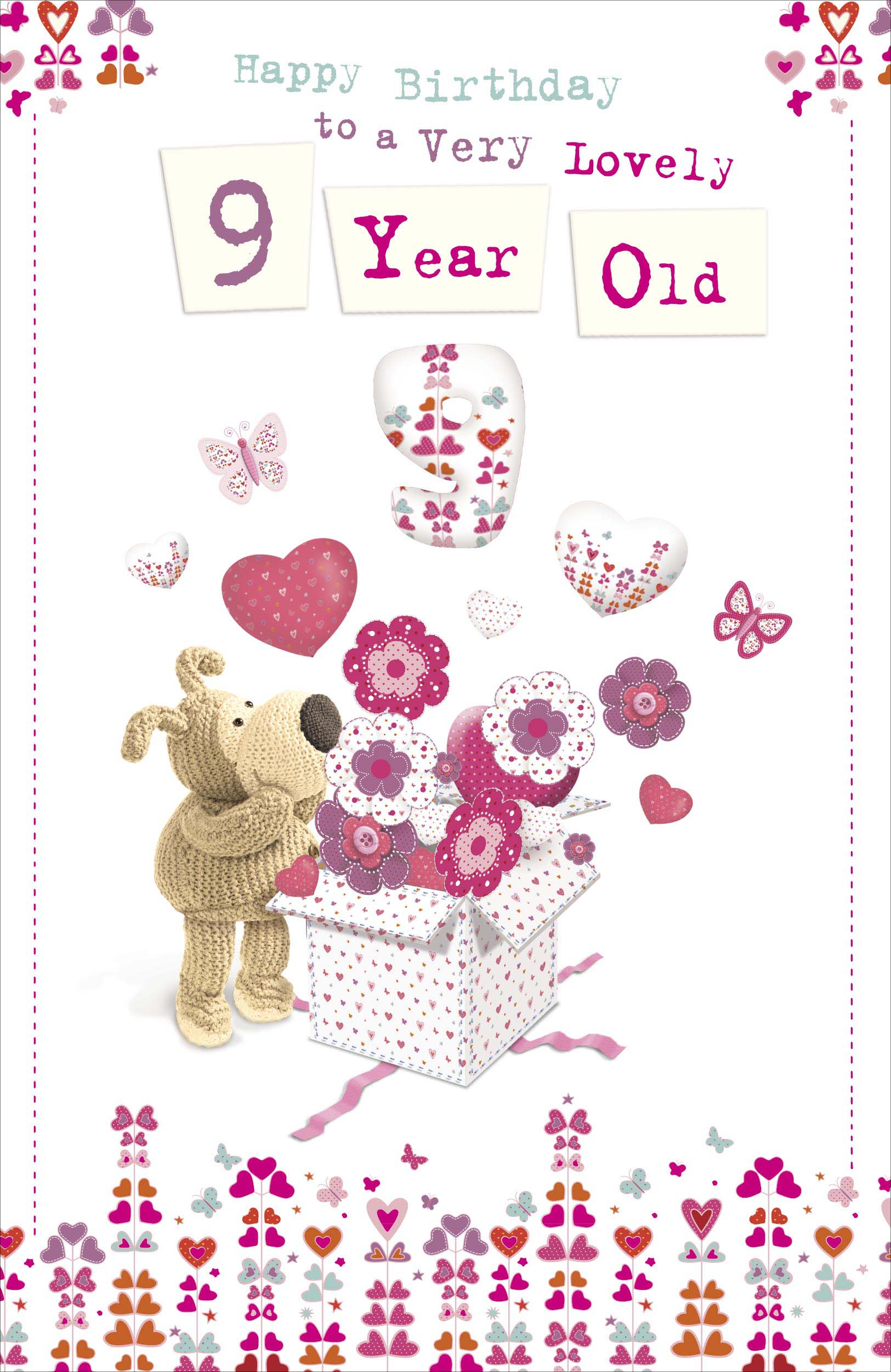 Front of Very Lovely 9 Year Old Birthday Greetings Card