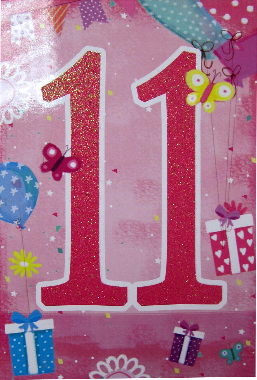 Front of Pink 11 Young Lady Birthday Greetings Card