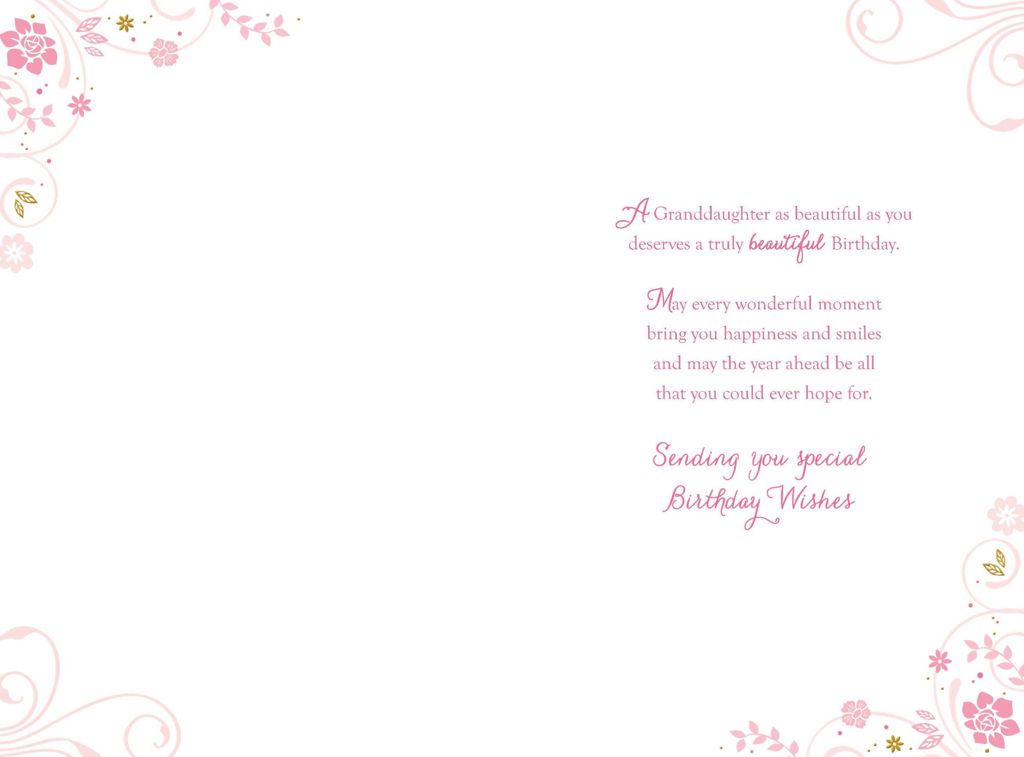 Inside of Beautiful Granddaughter Pink Elegant Dress Card