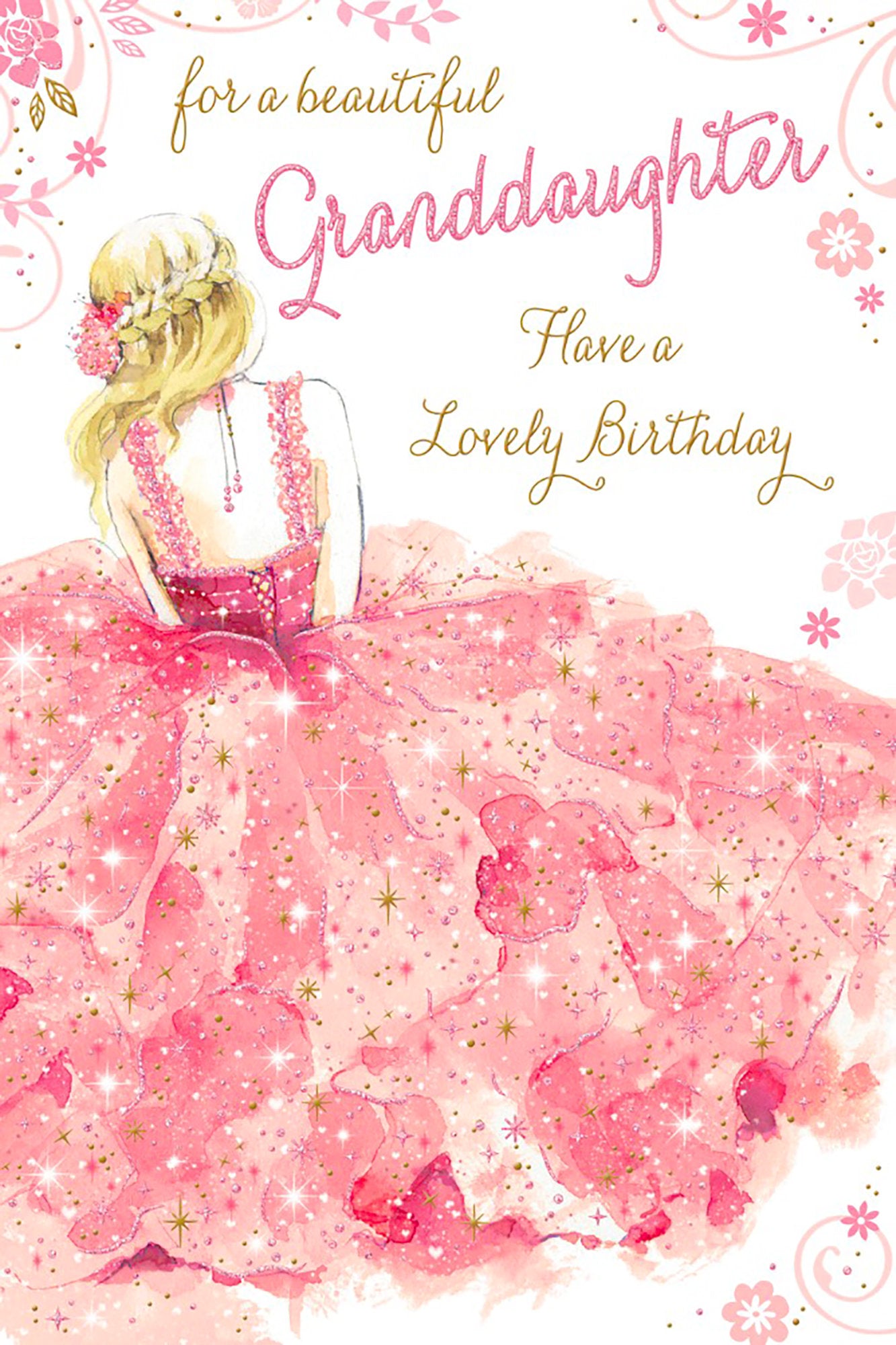 Front of Beautiful Granddaughter Pink Elegant Dress Card