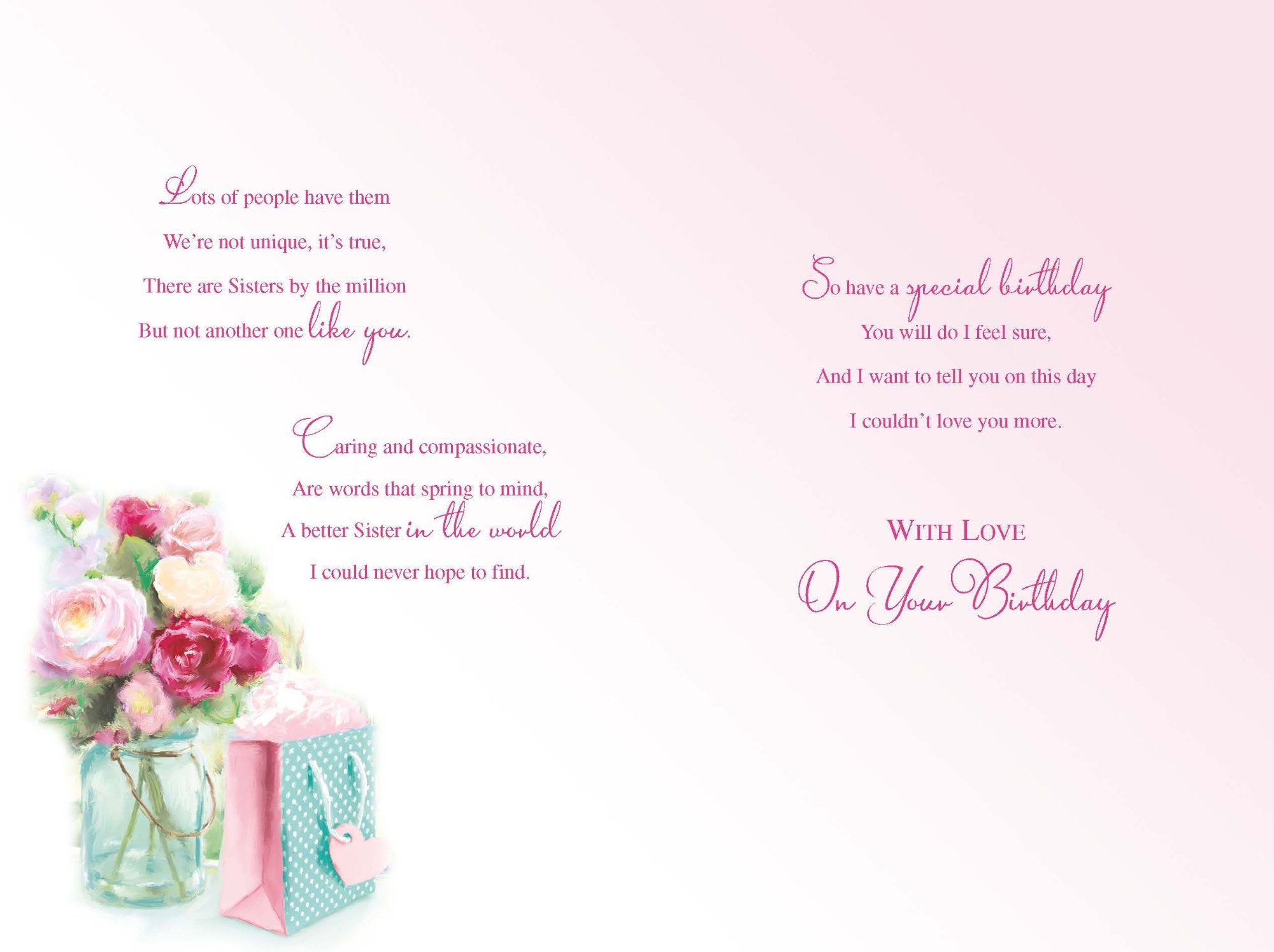 Inside of Sister In A Million Love Birthday Card