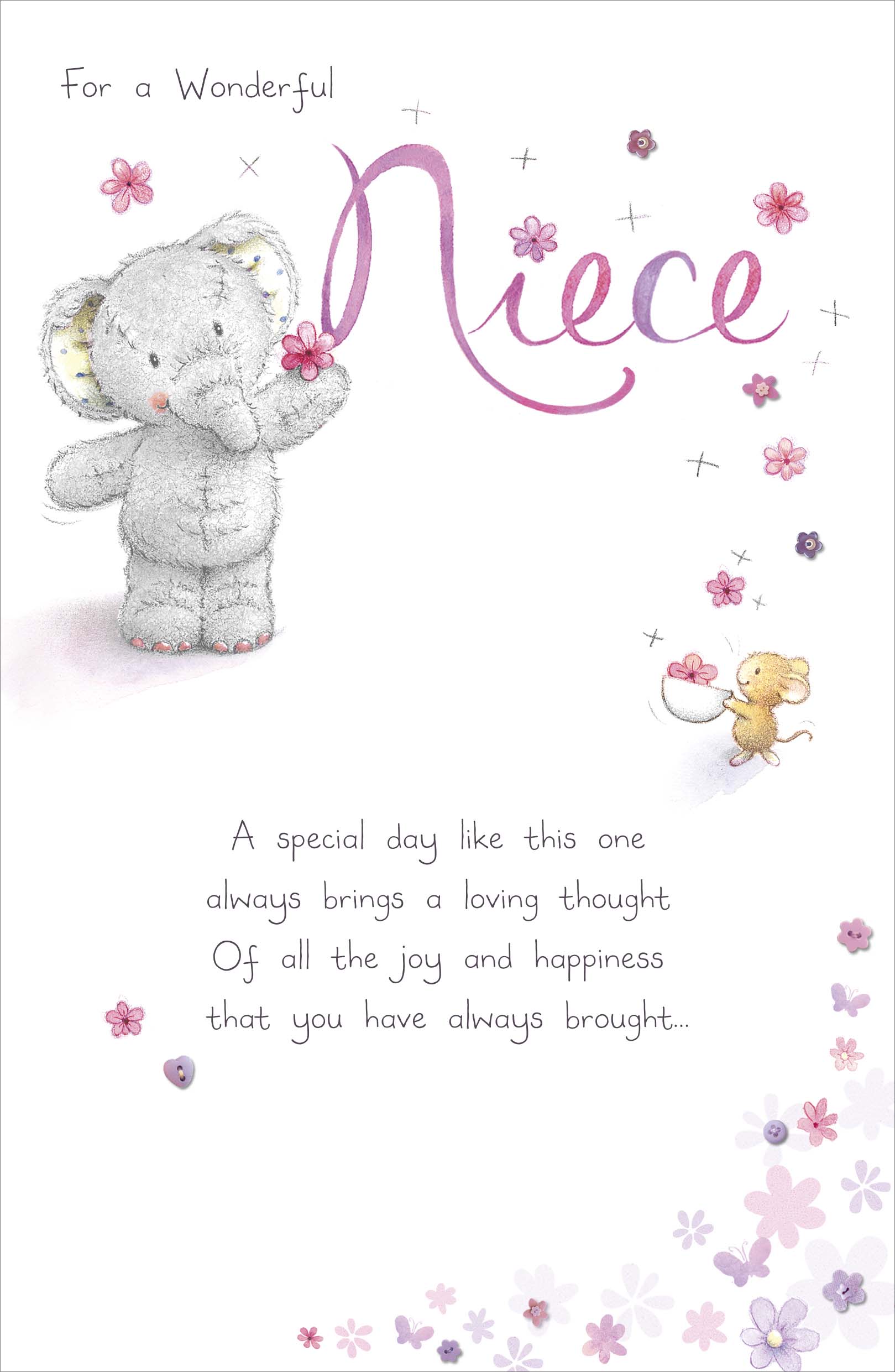 Front of Wonderful Niece Birthday Elephant Greetings Card