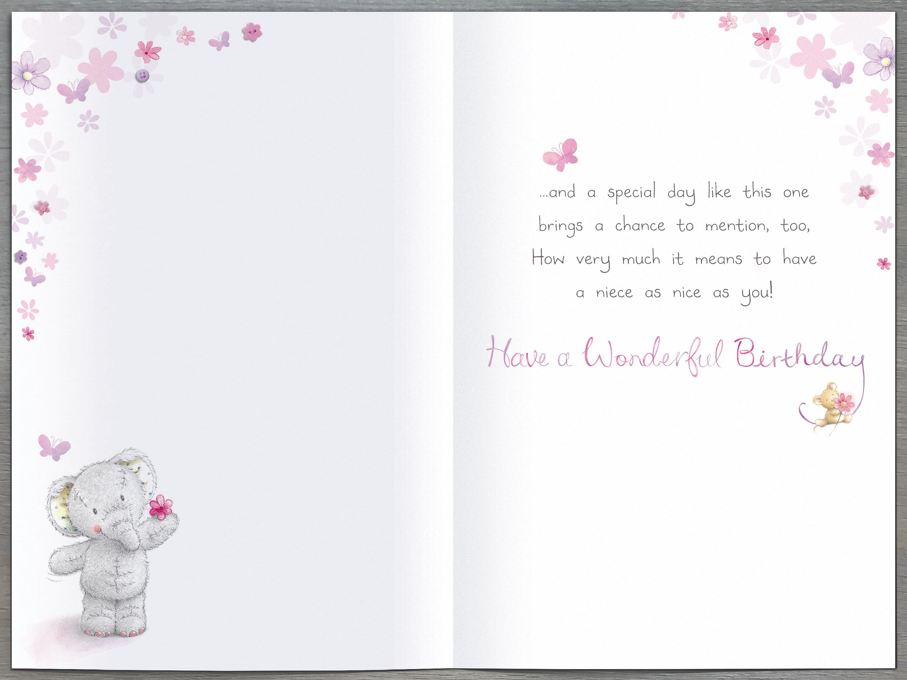 Inside of Wonderful Niece Birthday Elephant Greetings Card