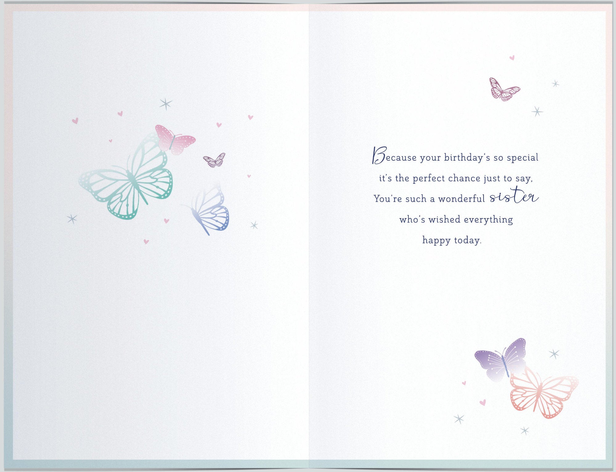 Inside of Lovely Sister Birthday Butterflies Card