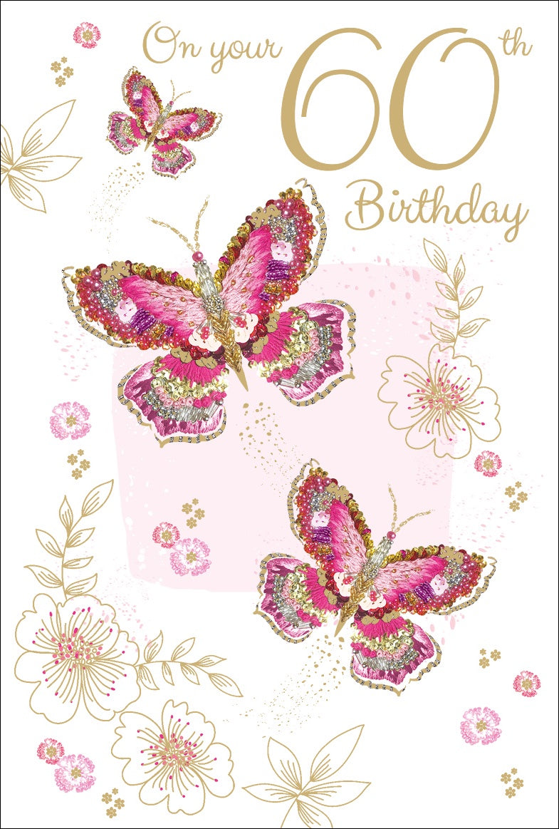 Front of 60th Birthday Embellished Butterfly Card