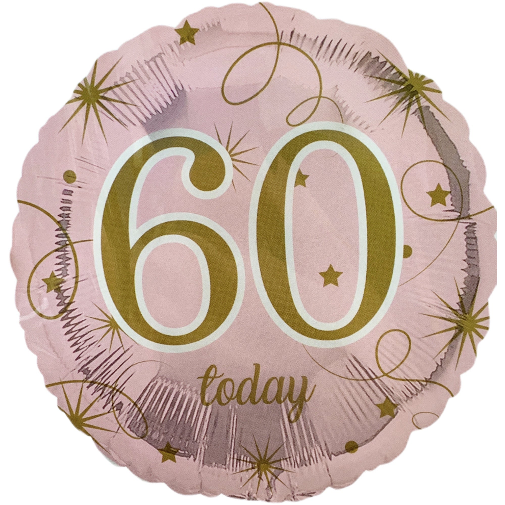 Front of Birthday 60 Stars Pink Gold Balloon