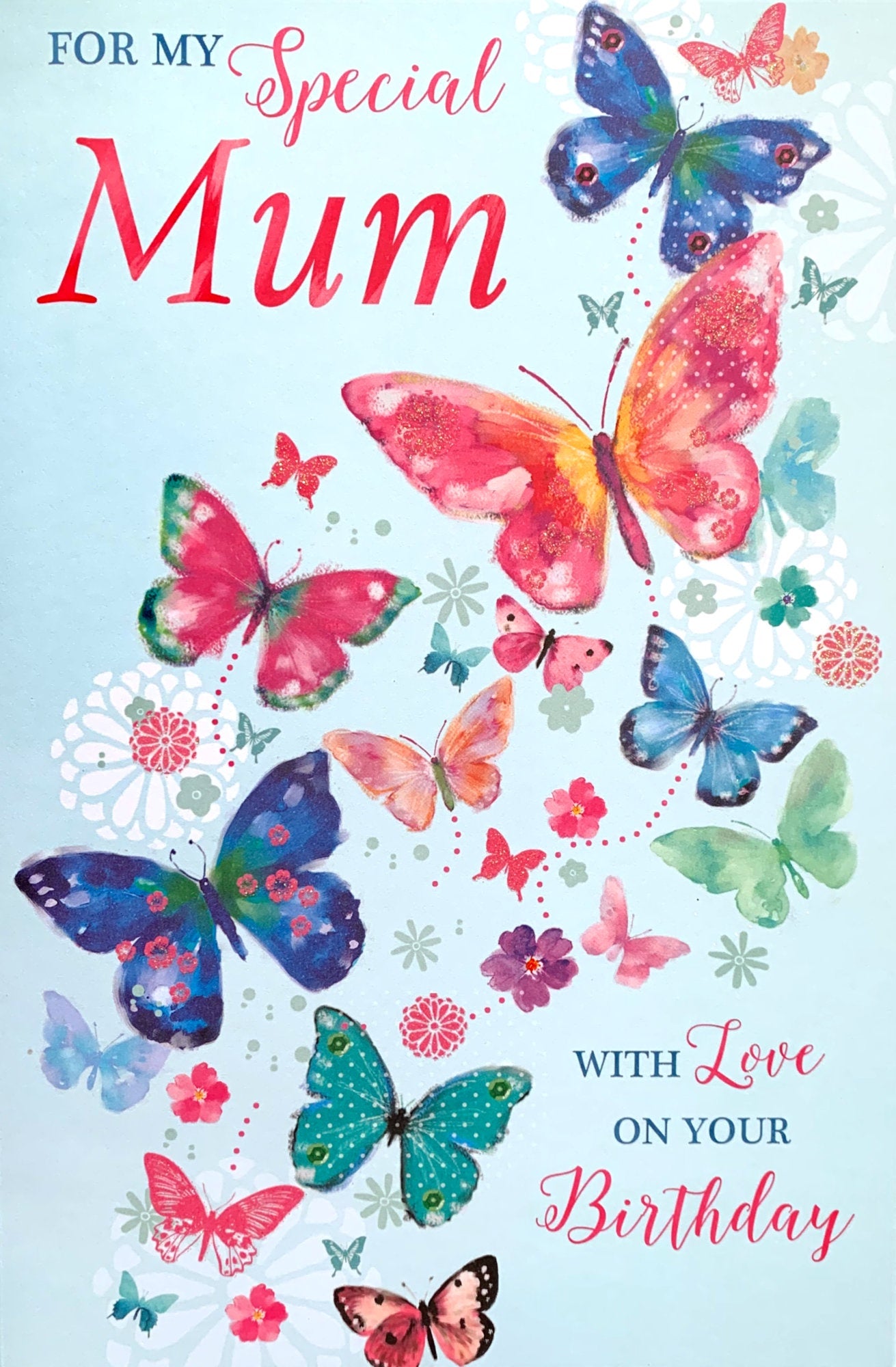 Front of Mum Butterfly Wishes Birthday Card