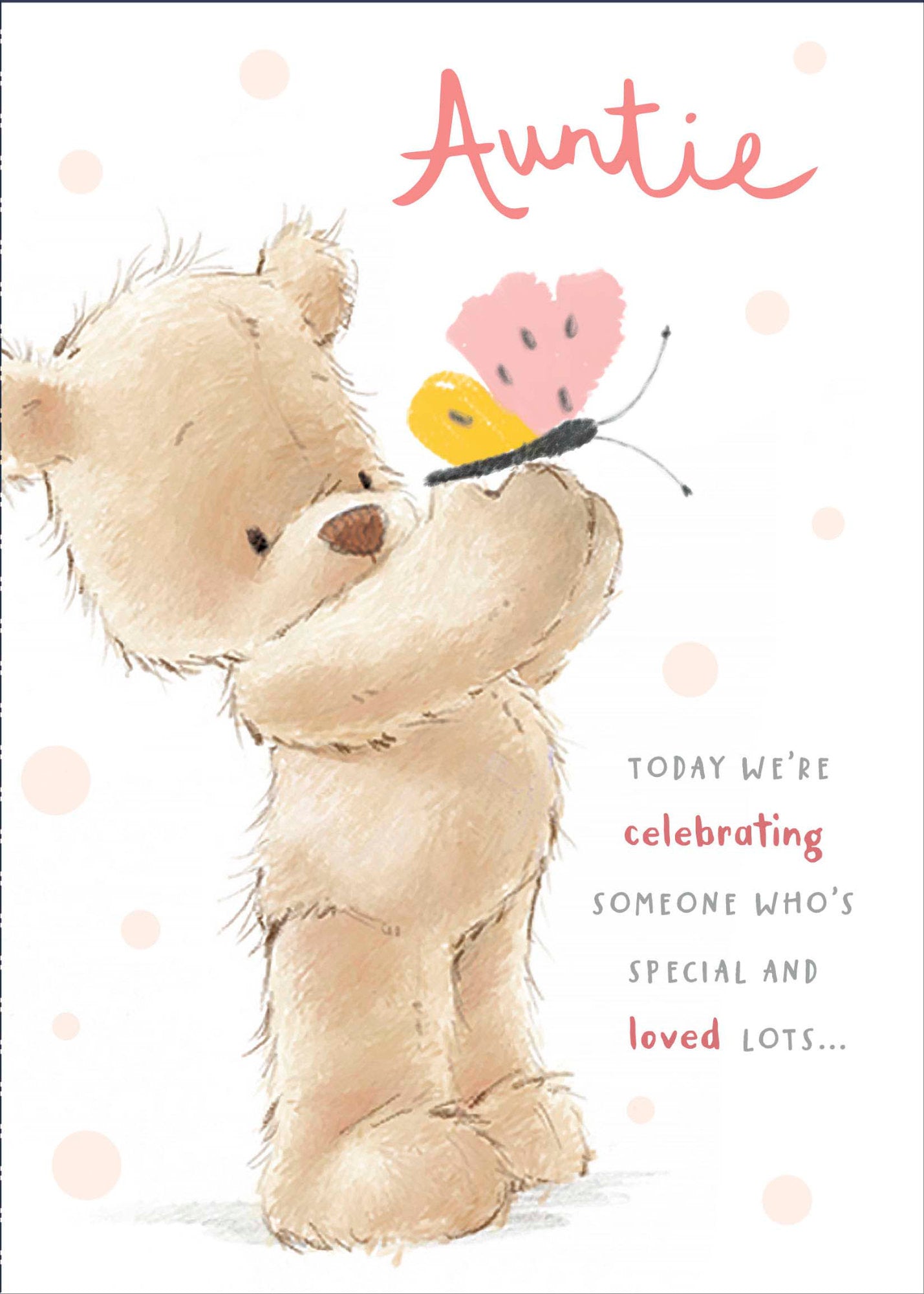 Front of Auntie Bear Holding Butterfly Card