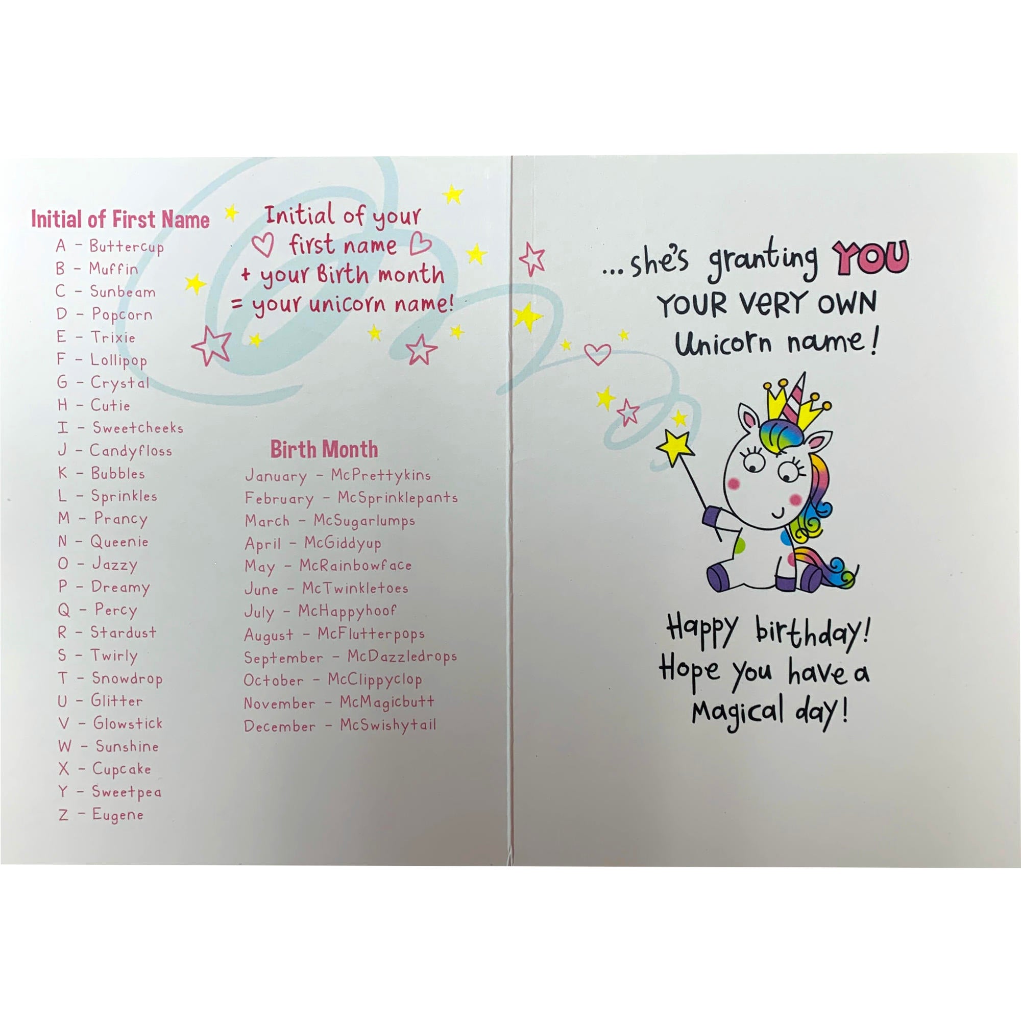 Inside of Birthday Queen of Unicorns Greetings Card