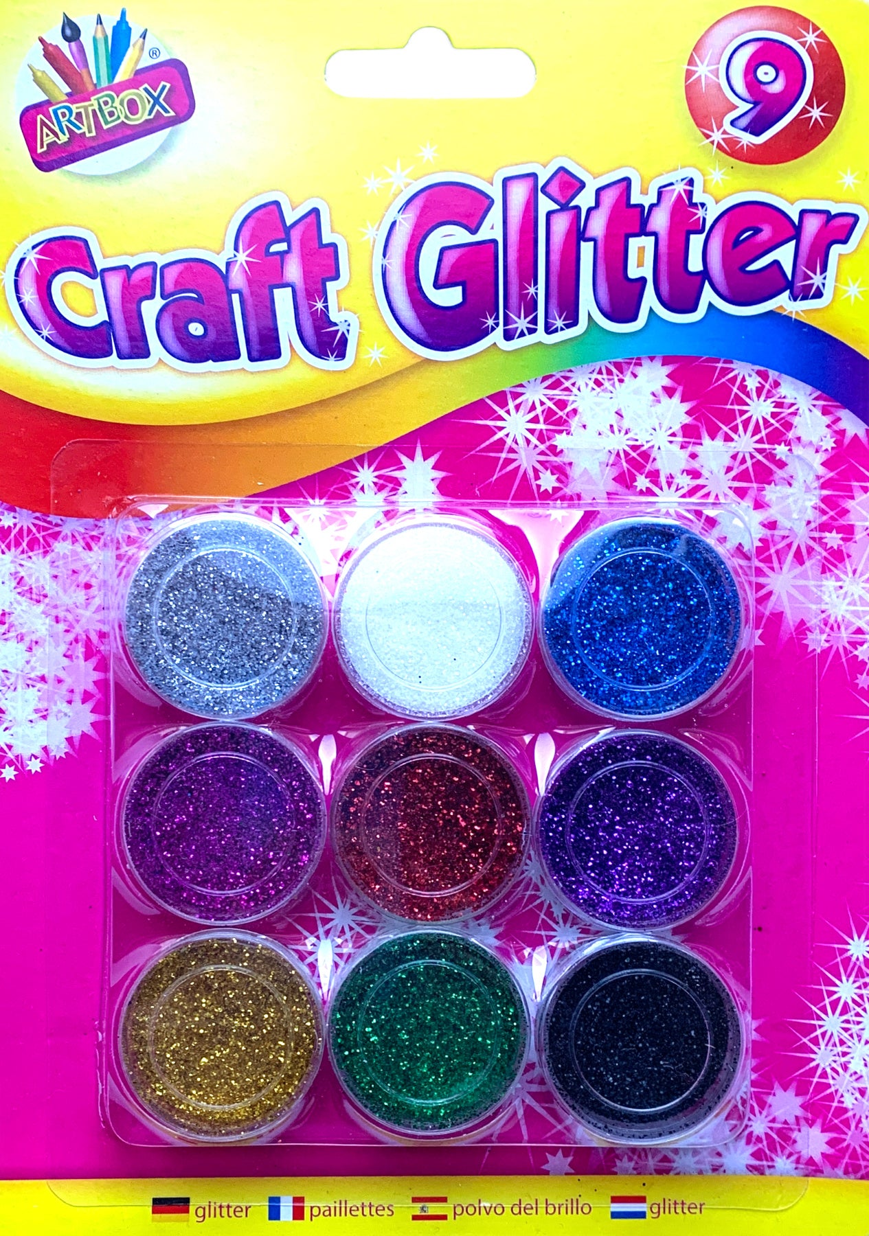 Metallic Colour Glitter Pots Pk9
