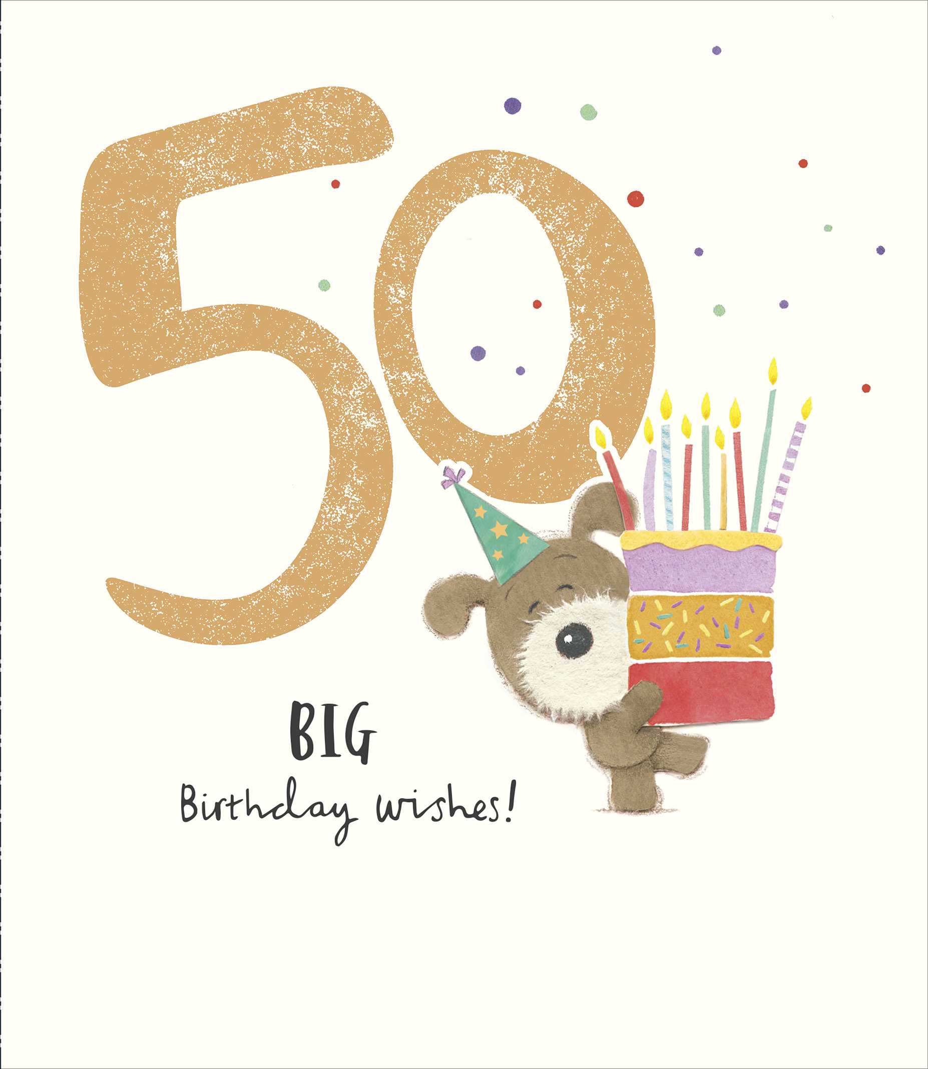 Front of 50 Big Birthday Wishes Teddy Cake Greetings Card