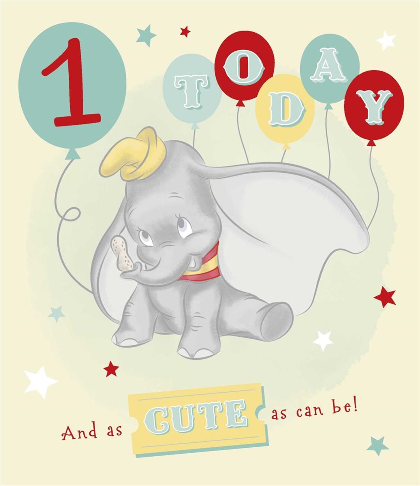 Front of 1 Today Dumbo Elephant Cute Greetings Card
