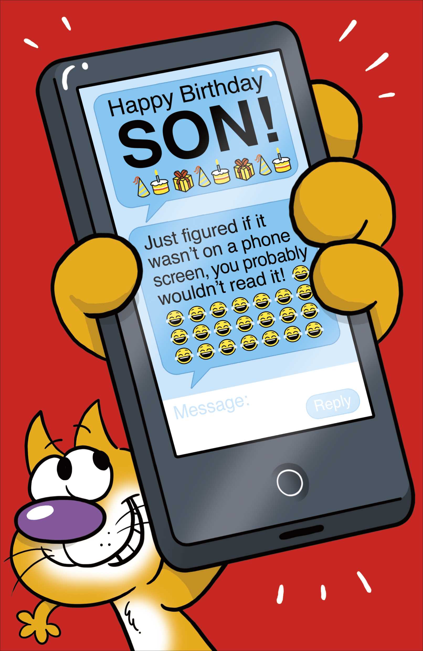 Front of Birthday Son Phone Screen Funny Greetings Card
