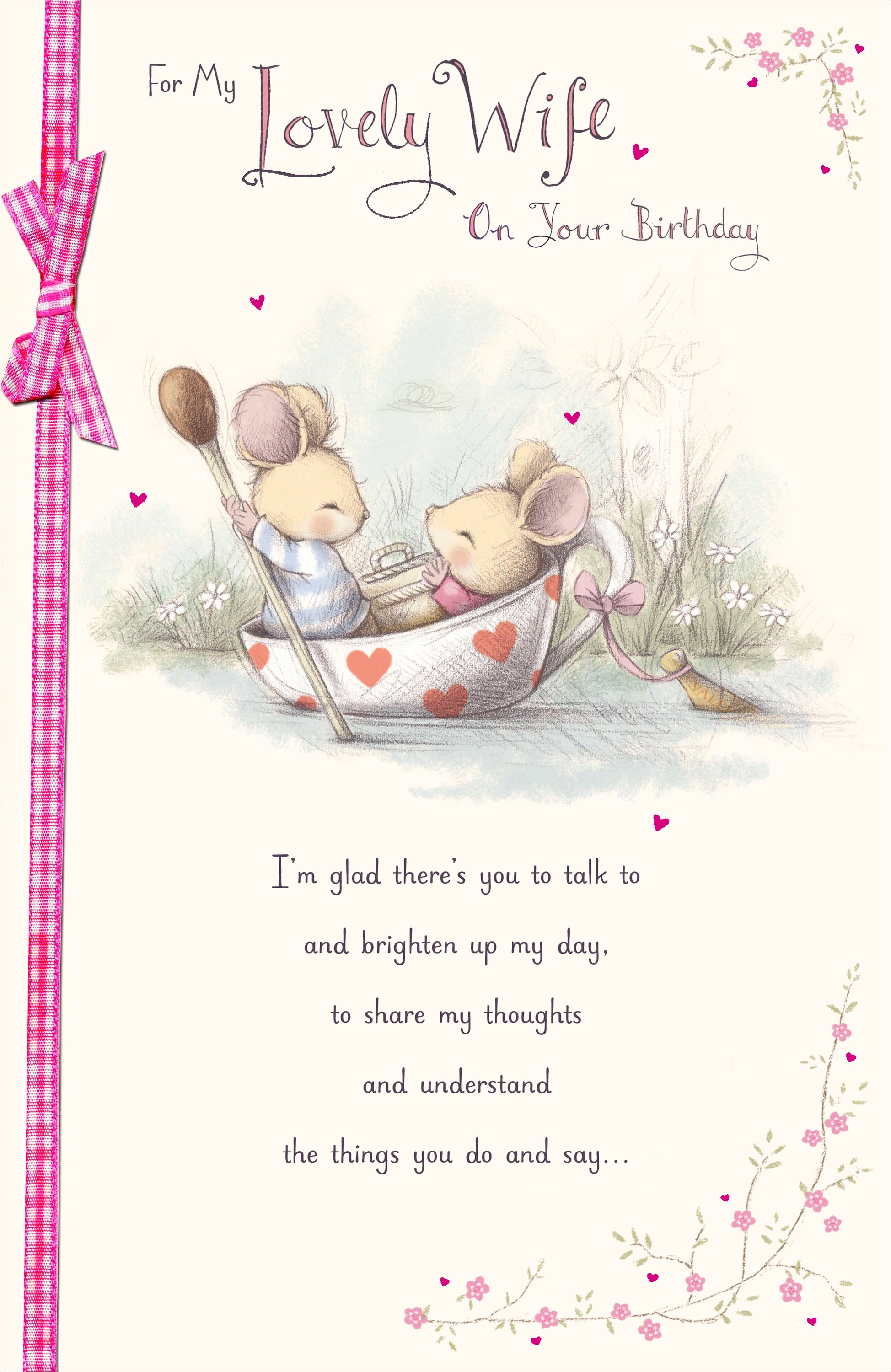 Front of Lovely Wife Mice Boat Birthday Greetings Card