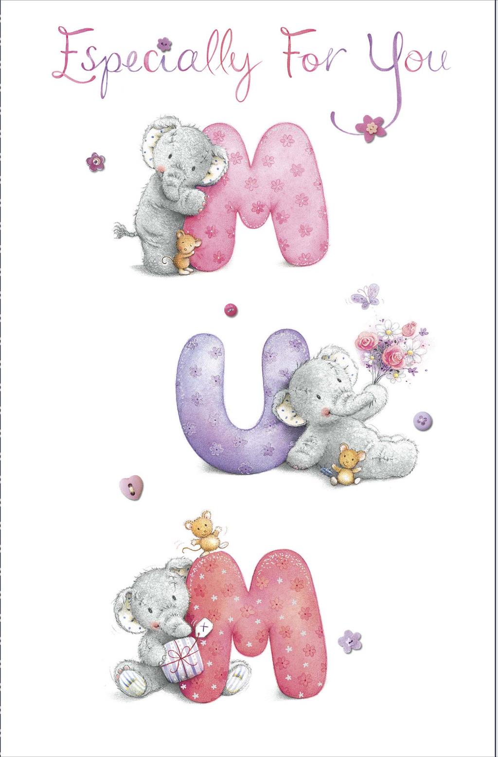 Front of Especially For You Mum Elephants Greetings Card