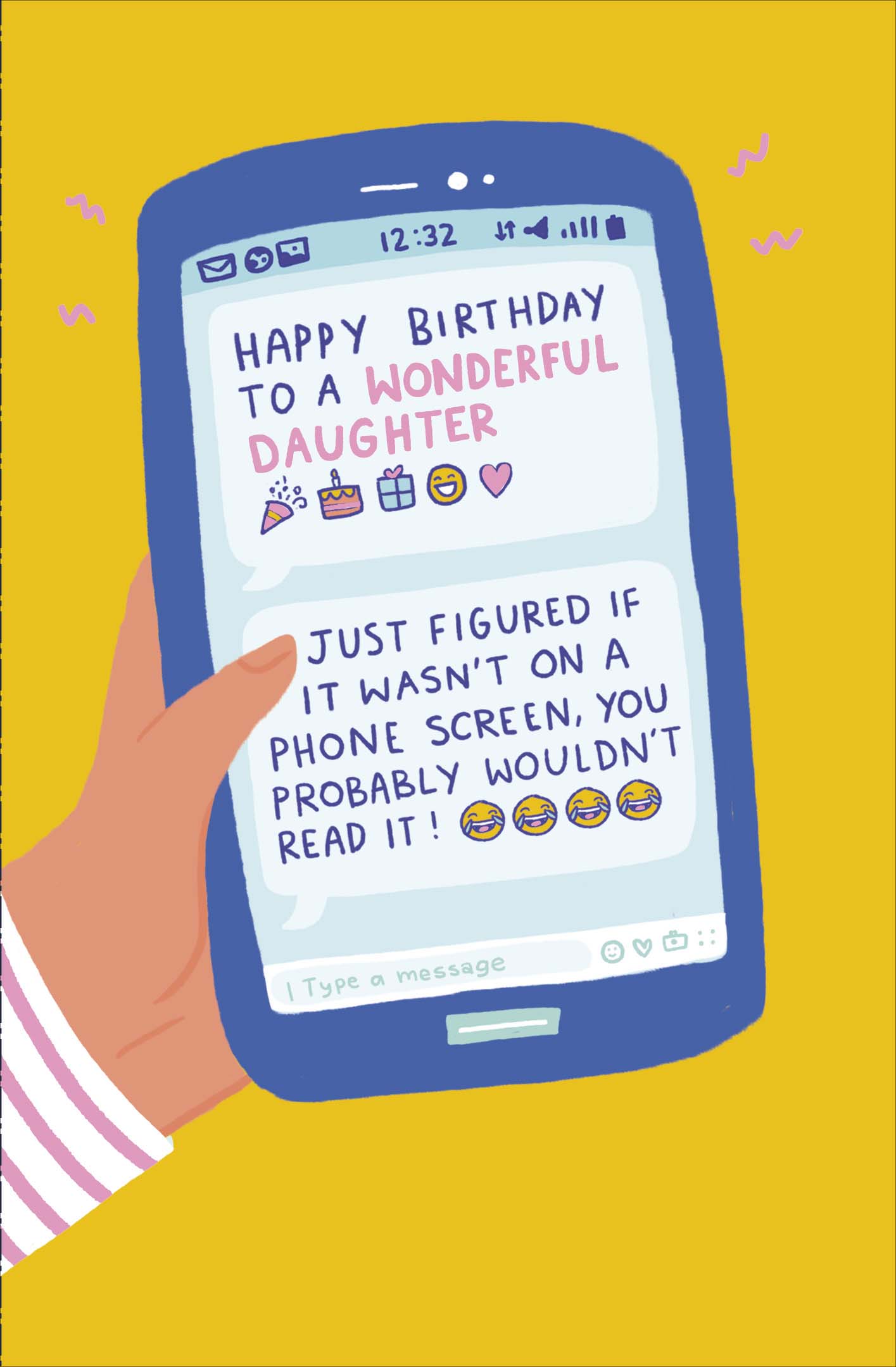 Front of Birthday Daughter Mobile Phone Funny Greetings Card