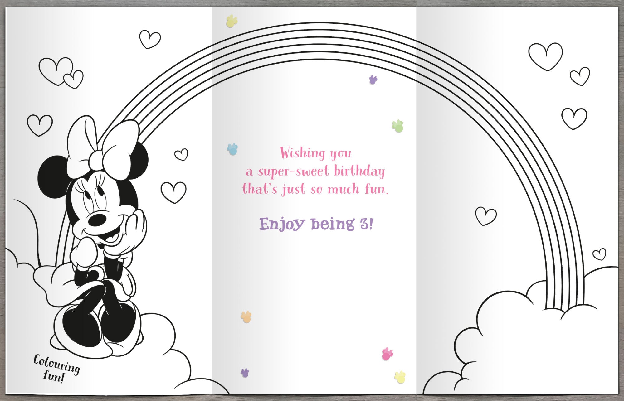 Inside of 3 Today Minnie Mouse Rainbow Card