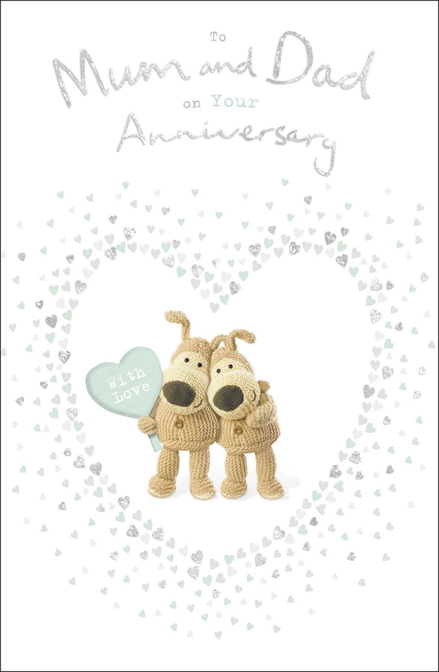 Front of Anniversary Mum & Dad Love Heart Teddies Greetings Card