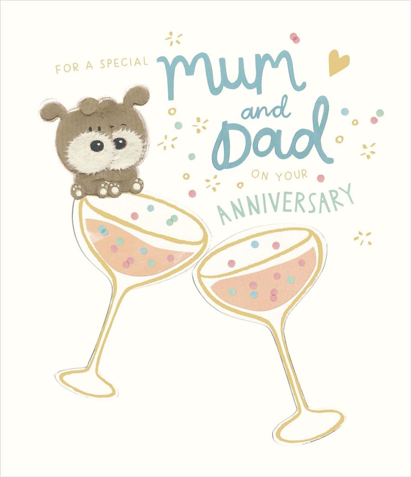 Front of Anniversary Mum & Dad Teddies Toast Greetings Card