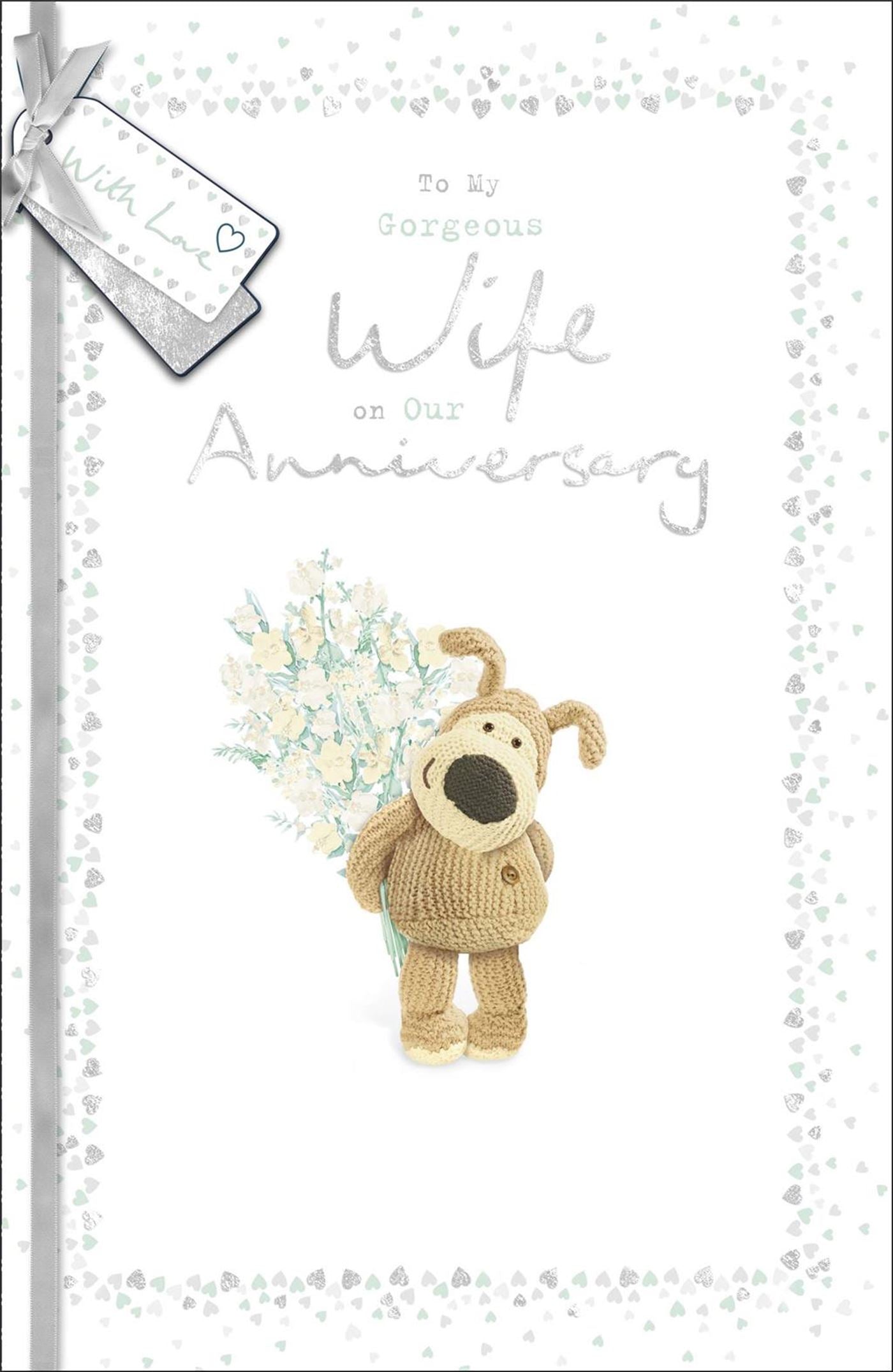 Front of Anniversary Wife Boofle Bunch Flowers Greetings Card