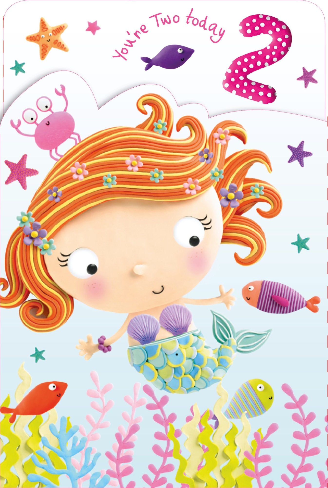 Front of cute Two Today Mermaid Zig-Zag Card