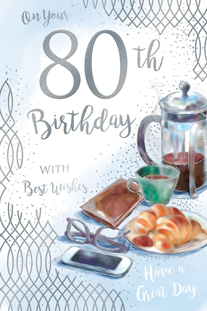 Front of 80th Birthday Coffee & Croissants Card