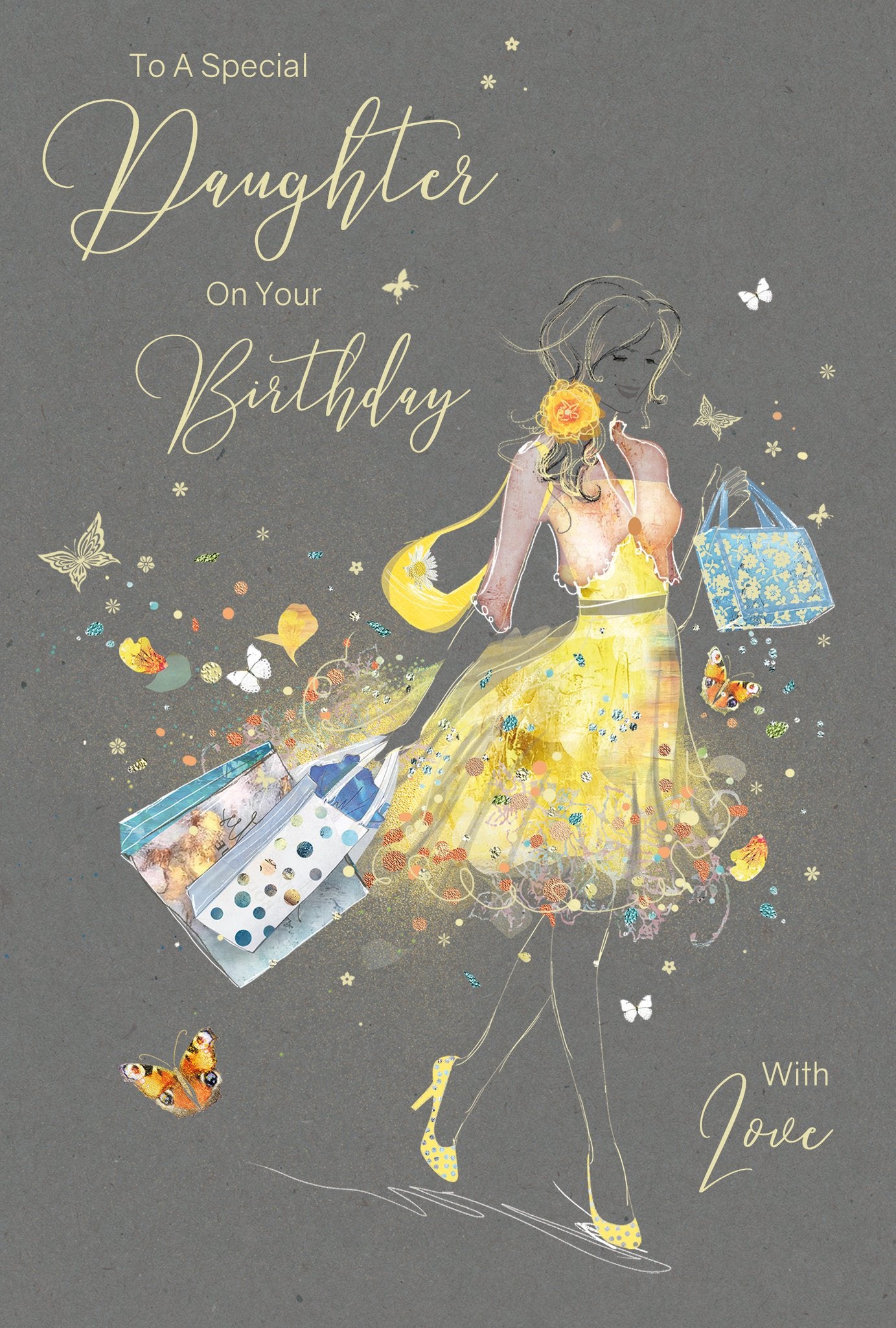 Front of Daughter Lady In Dress Birthday Card