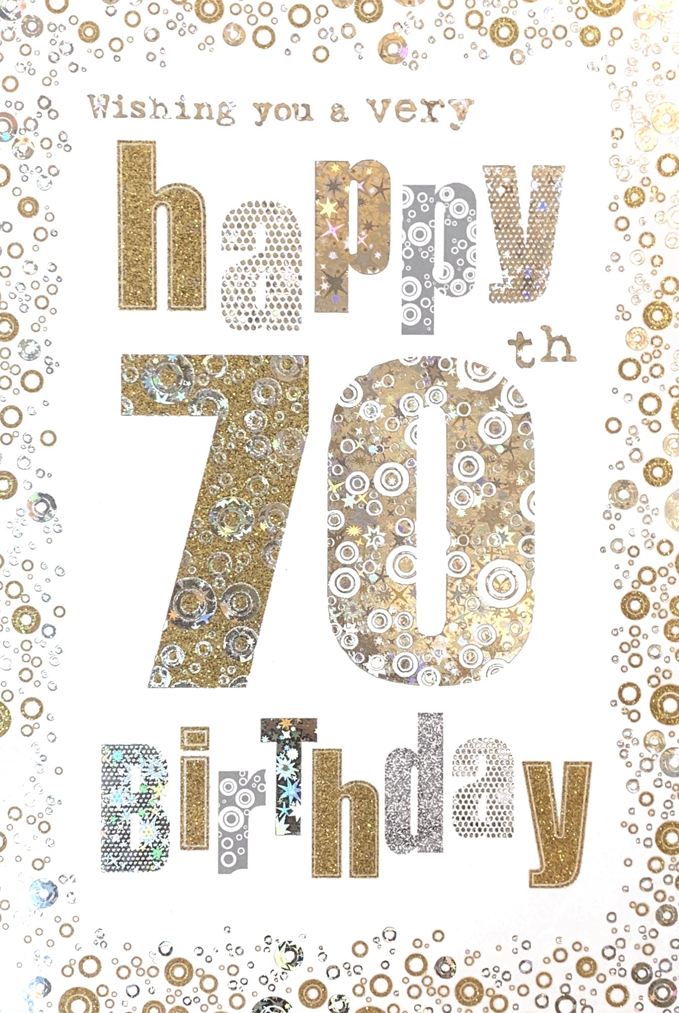 Front of 70th Birthday Holographic Circles Card